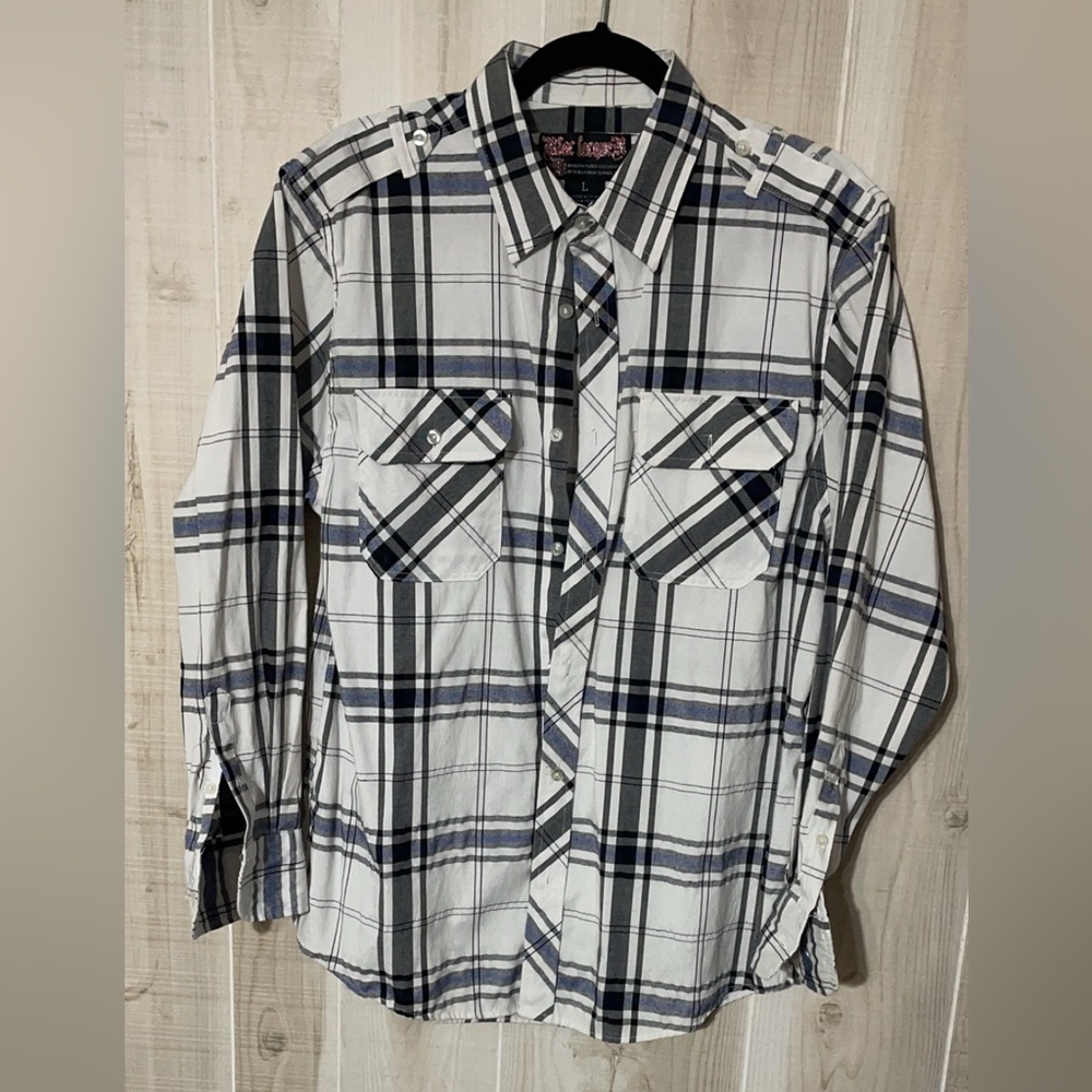 Blac Lacquer White/Gray Button Down (Large)